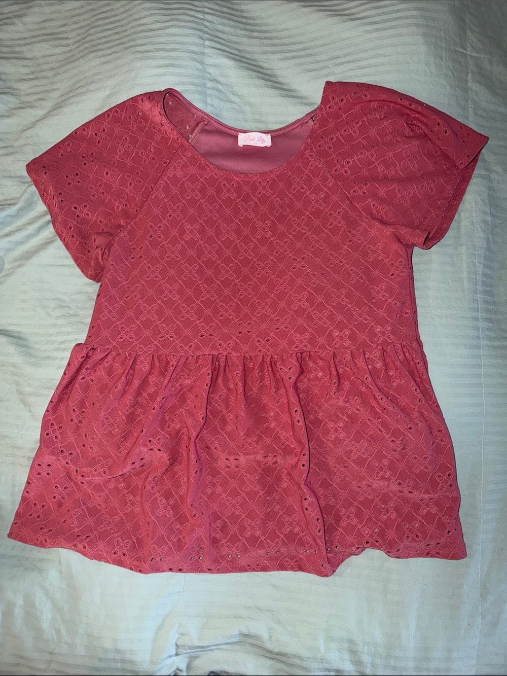 Pink Lily Rose Pink Eyelet Peplum Tunic Top